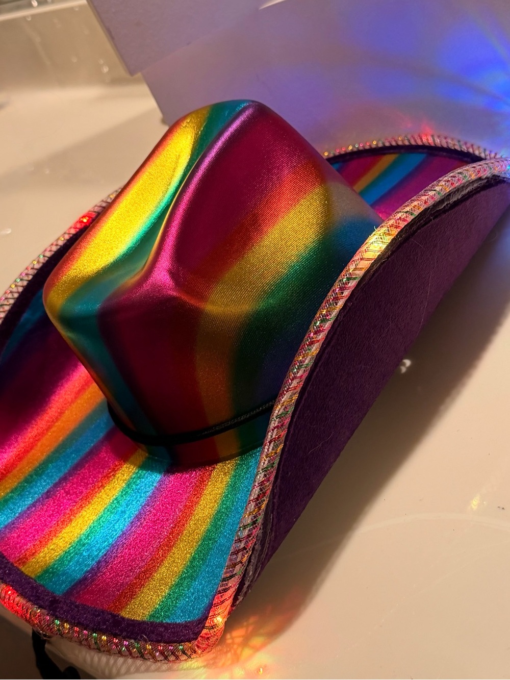LED Rainbow Striped Party Cowboy Hat - Multicolor